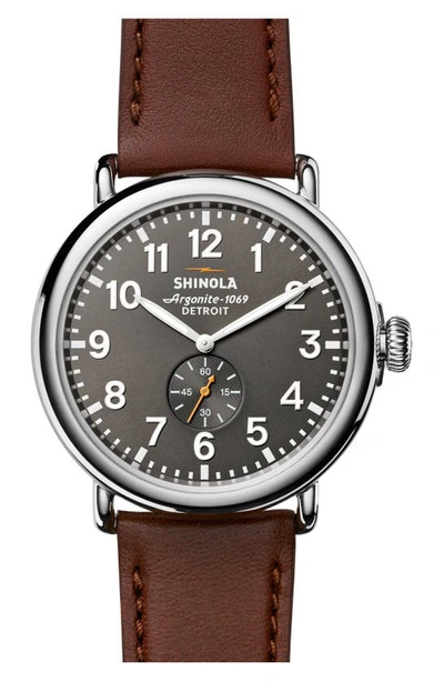 Shinola 'the Runwell' Leather Strap Watch, 47mm In Brown/ Black