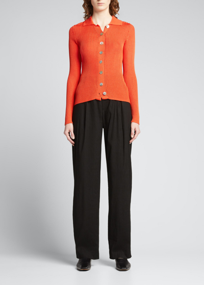 Vince Ribbed Collared Cardigan In Burnt Orchid In Orange