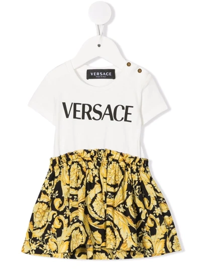 Versace Babies' Barocco Logo-print Organic-cotton T-shirt Dress 6-36 Months In White