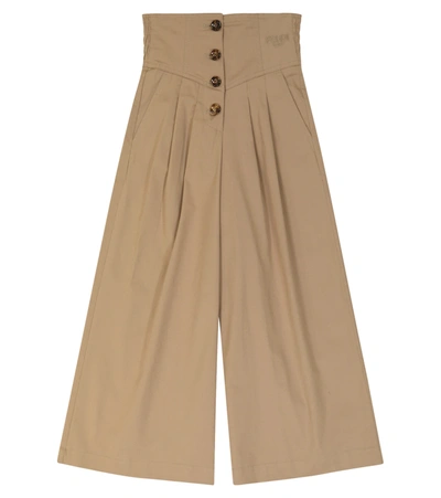 Fendi Kids' Biscuit Coloured, Stretch Gabardine Trousers In Trench