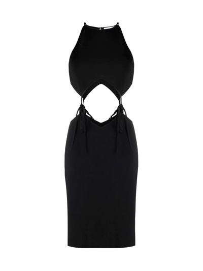 Bottega Veneta Cutout Tie-detailed Stretch-knit Mini Dress In Black