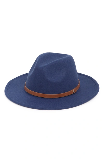 Melrose And Market Faux Leather Trim Felt Panama Hat In Blue Combo