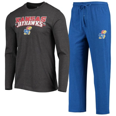 Concepts Sport Men's  Royal, Heathered Charcoal Kansas Jayhawks Meter Long Sleeve T-shirt And Pants S In Royal,heathered Charcoal