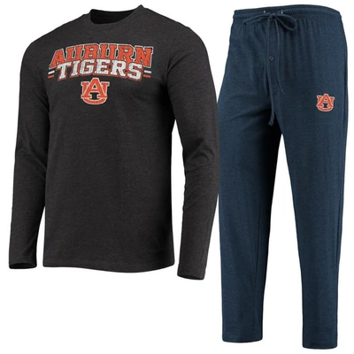 Concepts Sport Men's  Navy, Heathered Charcoal Auburn Tigers Meter Long Sleeve T-shirt And Pants Slee In Navy,heathered Charcoal