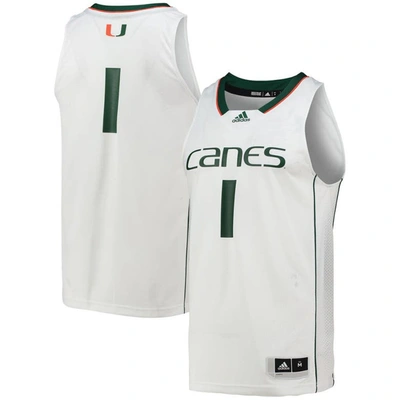 Adidas Originals Adidas #1 White Miami Hurricanes Team Swingman Basketball Jersey
