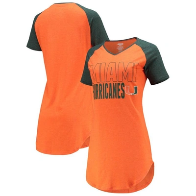 Concepts Sport Women's  Orange, Green Miami Hurricanes Raglan V-neck Nightshirt In Orange,green