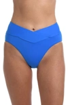 La Blanca Island Goddess Crossover High Waist Bikini Bottoms In Capri Blue