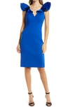 Eliza J Ruffle Shoulder Sleeveless Cocktail Dress In Cobalt