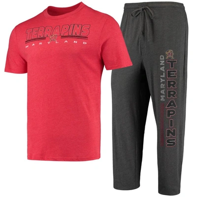 Concepts Sport Heathered Charcoal/red Maryland Terrapins Meter T-shirt & Trousers Sleep Set In Heather Charcoal