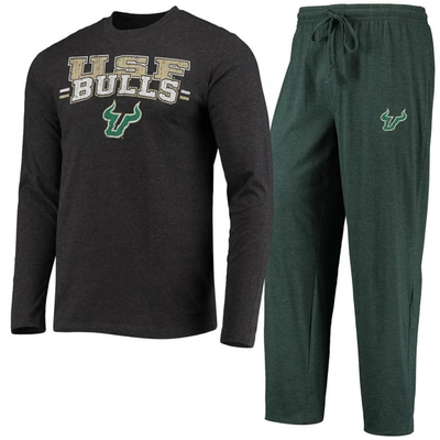 Concepts Sport Green/heathered Charcoal South Florida Bulls Meter Long Sleeve T-shirt & Pants Sleep In Green,heathered Charcoal