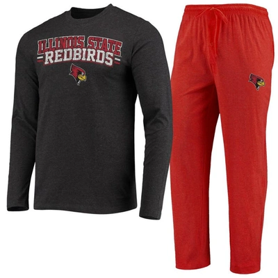 Concepts Sport Red/heathered Charcoal Illinois State Redbirds Meter Long Sleeve T-shirt & Trousers Slee In Red,heathered Charcoal
