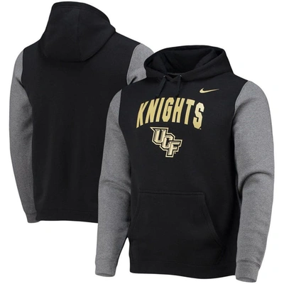 Nike Black/heathered Gray Ucf Knights Club Fleece Colorblock Pullover Hoodie