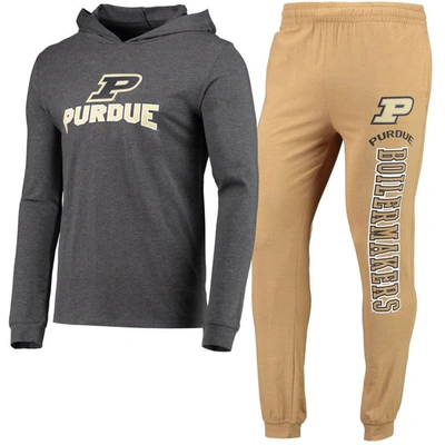 Concepts Sport Gold/heather Charcoal Purdue Boilermakers Meter Long Sleeve Hoodie T-shirt & Jogger P