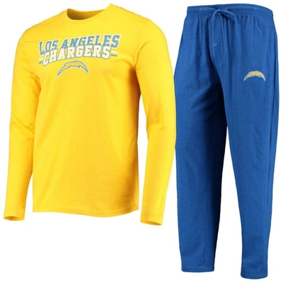 Concepts Sport Men's  Powder Blue, Gold Los Angeles Chargers Meter Long Sleeve T-shirt And Pants Slee In Powder Blue,gold