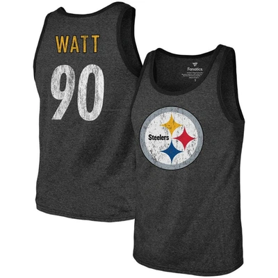 Majestic Threads T.j. Watt Black Pittsburgh Steelers Name & Number Tri-blend Tank Top
