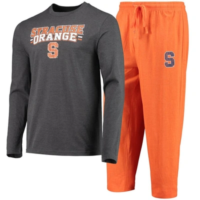 Concepts Sport Orange/heathered Charcoal Syracuse Orange Meter Long Sleeve T-shirt & Trousers Sleep Set