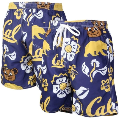 Wes & Willy Men's  Navy Cal Bears Floral Volley Logo Swim Trunks