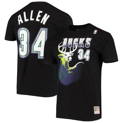 Mitchell & Ness Ray Allen Black Milwaukee Bucks Hardwood Classics Stitch Name & Number T-shirt