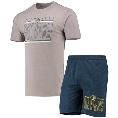 Concepts Sport Men's  Navy, Gray Milwaukee Brewers Meter T-shirt And Shorts Sleep Set In Navy,gray