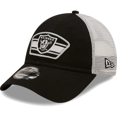 New Era Men's  Black, White Las Vegas Raiders Team Title Trucker 9forty Snapback Hat In Black,white