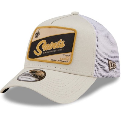 New Era Men's  Khaki, White New Orleans Saints Happy Camper A-frame Trucker 9forty Snapback Hat In Khaki,white