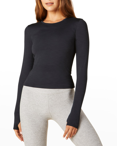 Beyond Yoga Heather Rib Protect Me Sun Shirt In Black