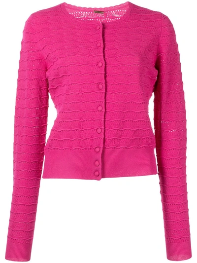 Adam Lippes Scalloped Pointelle Crepe Cropped Cardigan In Fuchsia