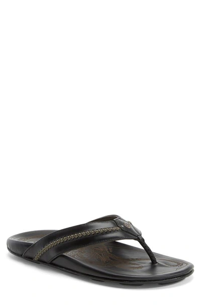 Olukai 'mea Ola' Flip Flop In Black/ Black Leather