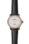 Shinola The Runwell Leather Strap Watch, 28mm In Black/ White Mop/ Rose Gold