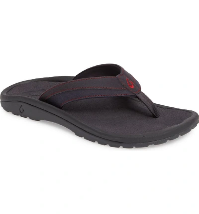 Olukai Men's &#699;ohana Koa Thong Sandals In Carbon/ Carbon