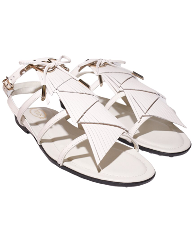 Tod's Women's Women's Fringed Leather Flat Sandals In White