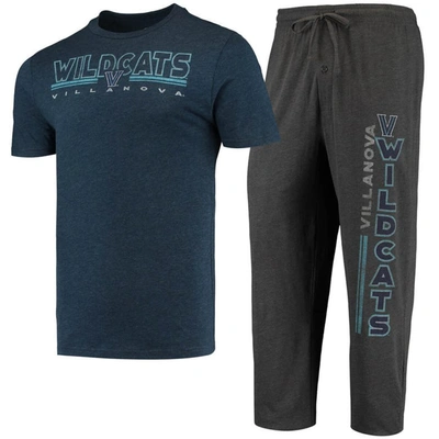 Concepts Sport Men's  Heathered Charcoal, Navy Villanova Wildcats Meter T-shirt And Pants Sleep Set In Heathered Charcoal,navy