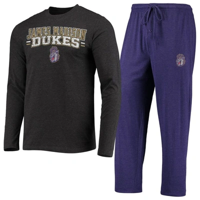 Concepts Sport Purple/heathered Charcoal James Madison Dukes Meter Long Sleeve T-shirt & Pants Sleep