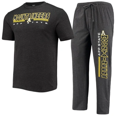 Concepts Sport Heathered Charcoal/black Appalachian State Mountaineers Meter T-shirt & Pants Sleep S In Heathered Charcoal,black