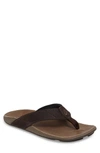 Olukai 'nui' Leather Flip Flop In Dark Wood/ Clay Leather