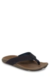 Olukai 'nui' Leather Flip Flop In Trench Blue/ Clay Leather