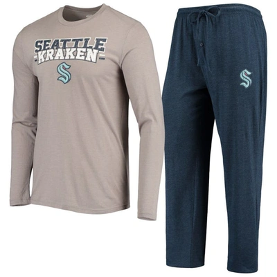 Concepts Sport Men's  Gray, Deep Sea Blue Seattle Kraken Meter Long Sleeve T-shirt And Pants Set In Gray,deep Sea Blue