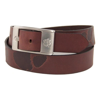 Eagles Wings Clemson Tigers Brandish Leather Belt In Brown