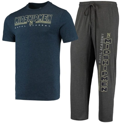 Concepts Sport Heathered Charcoal/navy Navy Midshipmen Meter T-shirt & Pants Sleep Set In Heather Charcoal