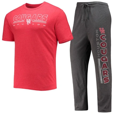 Concepts Sport Heathered Charcoal/red Houston Cougars Meter T-shirt & Pants Sleep Set In Heather Charcoal