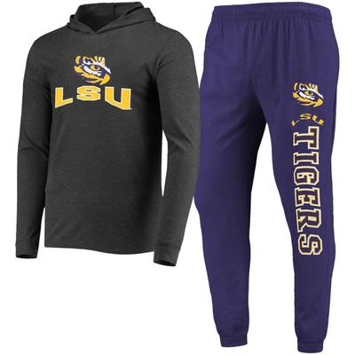 Concepts Sport Purple/heather Charcoal Lsu Tigers Meter Long Sleeve Hoodie T-shirt & Jogger Pajama S In Purple,charcoal