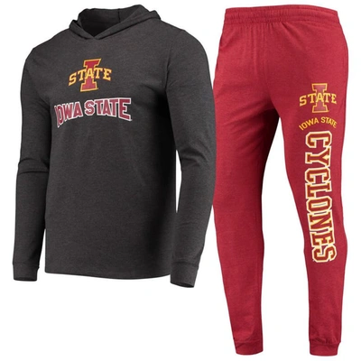Concepts Sport Cardinal/heather Charcoal Iowa State Cyclones Meter Long Sleeve Hoodie T-shirt & Jogg