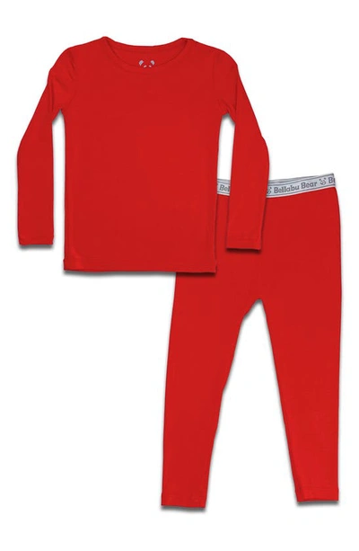 Bellabu Bear Kids' Fitted Two-piece Pajamas In Winterberry Red