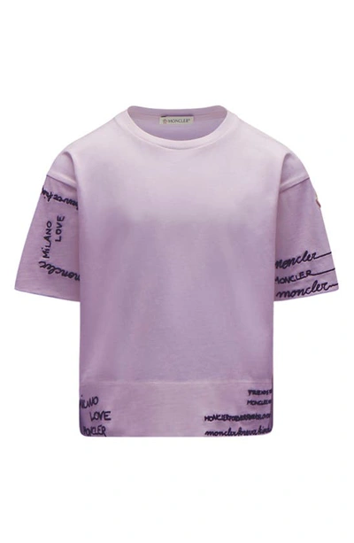 Moncler Kids' Embroidered Logo Graphic Tee In Purple