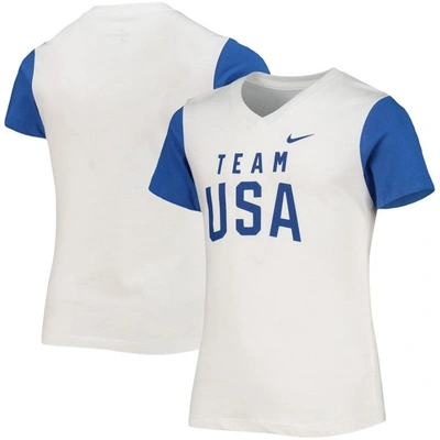 Nike Kids' Girl's Youth  White/royal Team Usa Colour Block V-neck T-shirt
