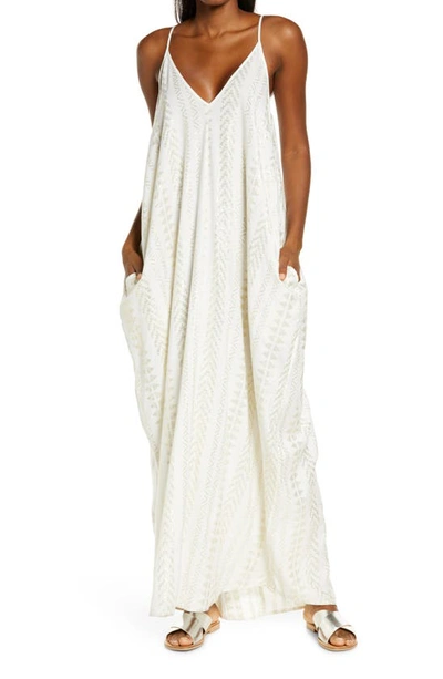 Elan Cover-up Maxi Slipdress In Natural/gold Arrow Print