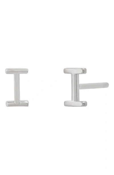 Bychari Small Initial Stud Earrings In 14k White Gold