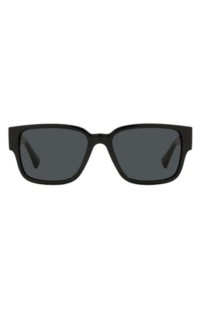 Versace Havana 57mm Rectangular Sunglasses In Black/ Dark Grey