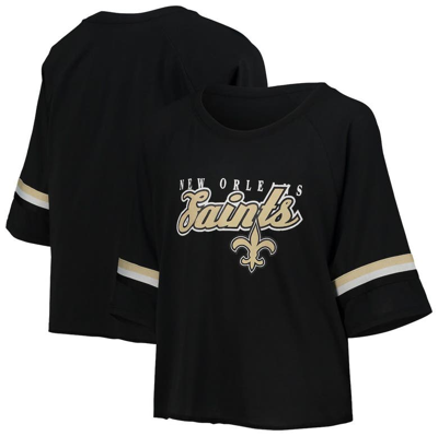 Outerstuff Juniors Black New Orleans Saints Burnout Raglan Half-sleeve T-shirt