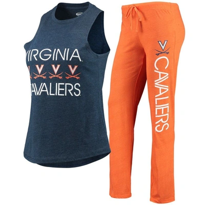 Concepts Sport Women's  Orange, Navy Virginia Cavaliers Tank Top And Pants Sleep Set In Orange,navy